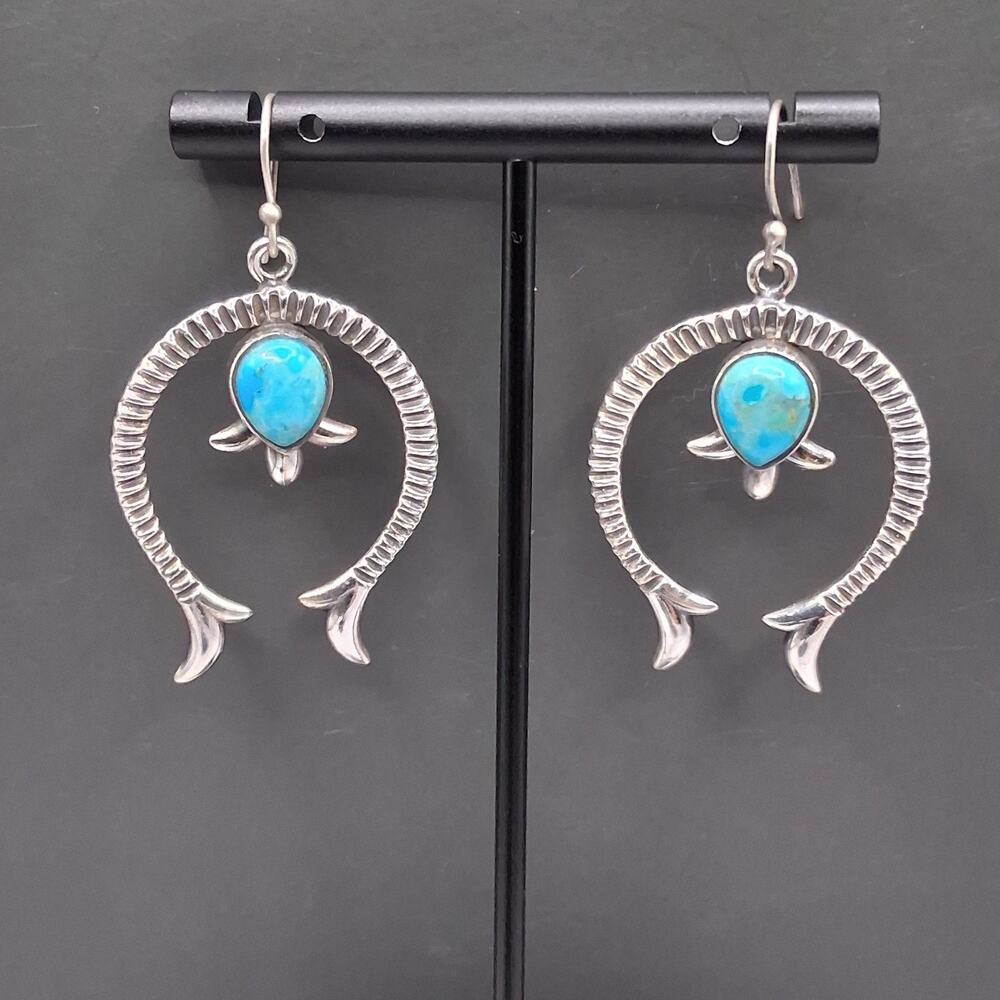 Sterling Silver Kingman Turquoise Naja Earrings Southwestern Native Style